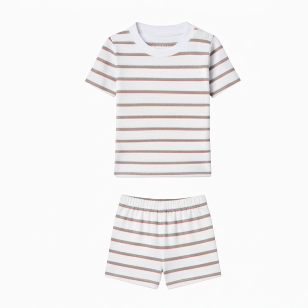 LAKE Pajamas Hibiscus Pink Spring Green Stripe Shorts Set Pima Cotton